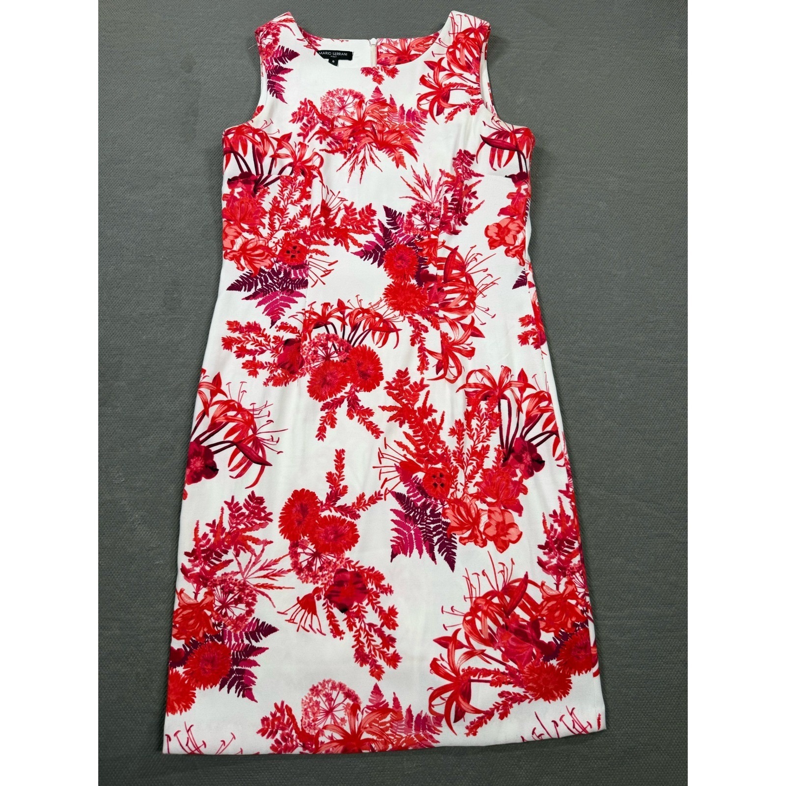 Mario Serrani Italy Floral Sheath Dress Red Pink White Sleeveless Size 6